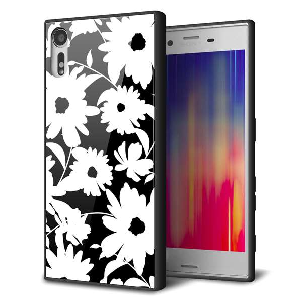 docomo エクスペリアXZ SO-01J 強化ガラス&TPUスマホケース ガラプリ【SC915 花柄モノトーン 04】