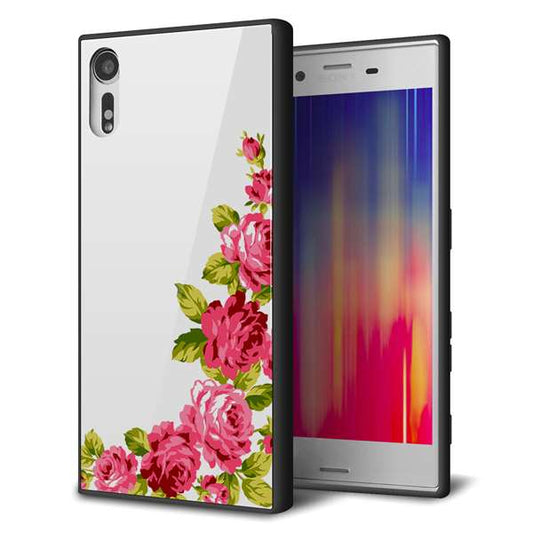 docomo エクスペリアXZ SO-01J 強化ガラス&TPUスマホケース ガラプリ【VA825 バラのフレーム(白)】