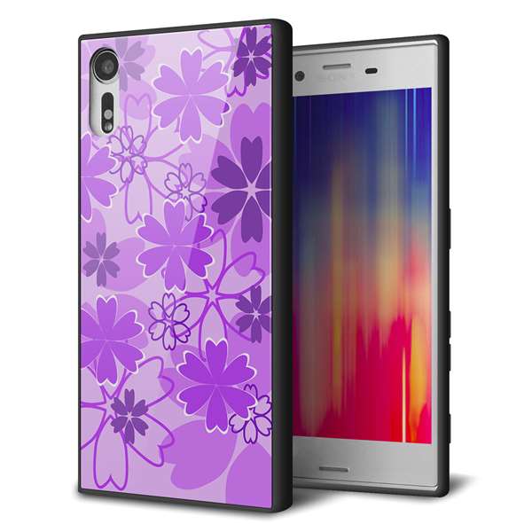 docomo エクスペリアXZ SO-01J 強化ガラス&TPUスマホケース ガラプリ【VA960 重なり合う花 パープル】