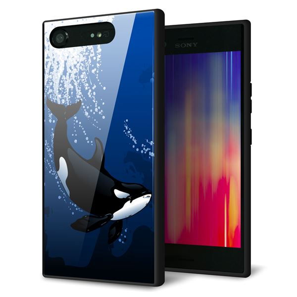 docomo エクスペリアXZ1 SO-01K 強化ガラス&TPUスマホケース ガラプリ【423 シャチ】
