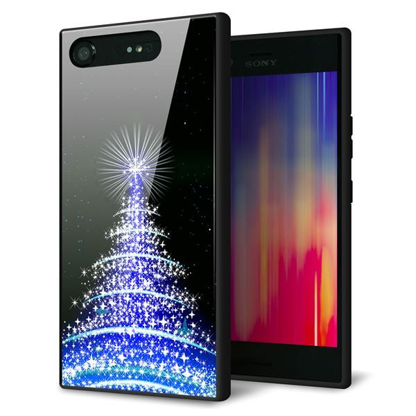 docomo エクスペリアXZ1 SO-01K 強化ガラス&TPUスマホケース ガラプリ【589 ブルーライトツリー】