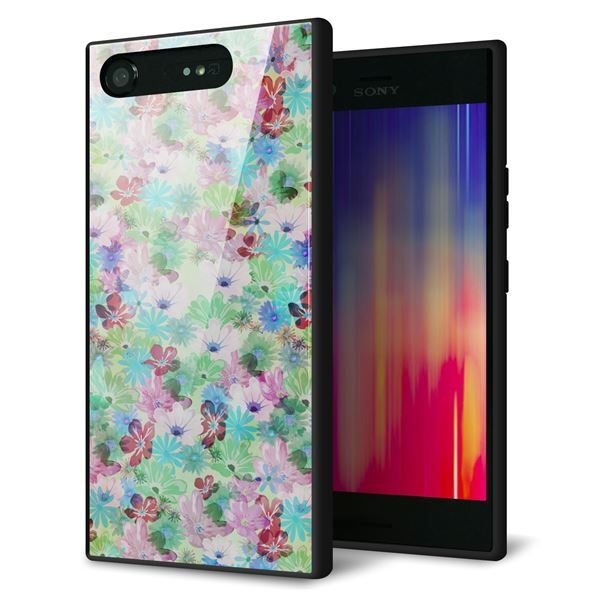 docomo エクスペリアXZ1 SO-01K 強化ガラス&TPUスマホケース ガラプリ【SC872 リバティプリント プレスドフラワー(グリーン)】