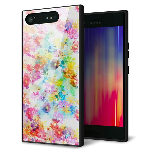 docomo エクスペリアXZ1 SO-01K 強化ガラス&TPUスマホケース ガラプリ【SC876 リバティプリント プレスドフラワー(ホワイト)】