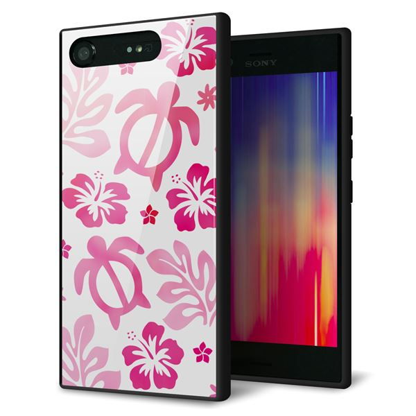 docomo エクスペリアXZ1 SO-01K 強化ガラス&TPUスマホケース ガラプリ【SC879 ハワイアンアロハホヌ(ピンク)】