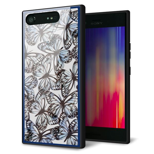 docomo エクスペリアXZ1 SO-01K 強化ガラス&TPUスマホケース ガラプリ【SC906 ガーデンバタフライ ブルー】