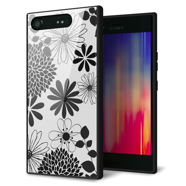 docomo エクスペリアXZ1 SO-01K 強化ガラス&TPUスマホケース ガラプリ【SC912 花柄モノトーン 01】