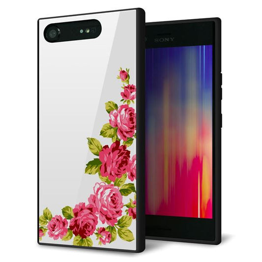 Xperia XZ1 SO-01K docomo 強化ガラス&TPUスマホケース ガラプリ【VA825 バラのフレーム(白)】