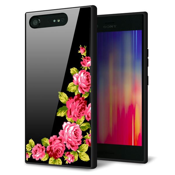 docomo エクスペリアXZ1 SO-01K 強化ガラス&TPUスマホケース ガラプリ【VA826 バラのフレーム(黒)】