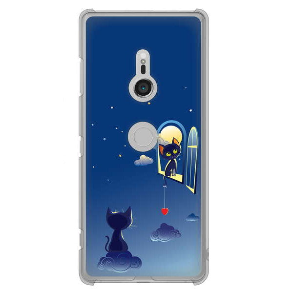 Xperia XZ3 SO-01L docomo 高画質仕上げ 背面印刷 ハードケース 夜とネコ