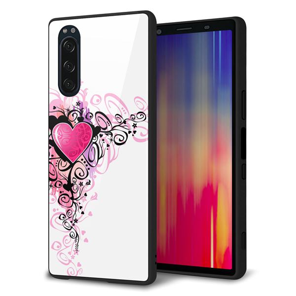 docomo エクスペリア5 SO-01M 強化ガラス&TPUスマホケース ガラプリ【007 スタイリッシュハート】