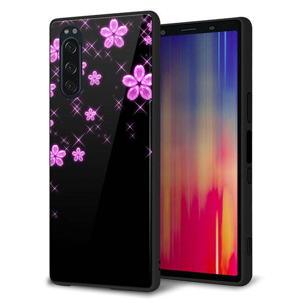 docomo エクスペリア5 SO-01M 強化ガラス&TPUスマホケース ガラプリ【019 桜クリスタル】