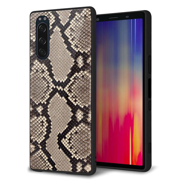 docomo エクスペリア5 SO-01M 強化ガラス&TPUスマホケース ガラプリ【049 ヘビ柄】