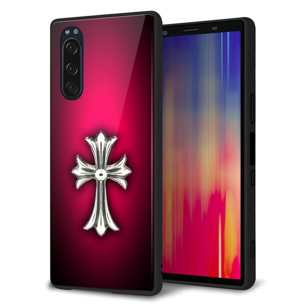 docomo エクスペリア5 SO-01M 強化ガラス&TPUスマホケース ガラプリ【249 クロスレッド】