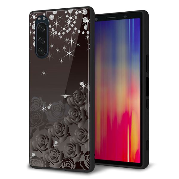docomo エクスペリア5 SO-01M 強化ガラス&TPUスマホケース ガラプリ【327 薔薇とダイヤモンド】