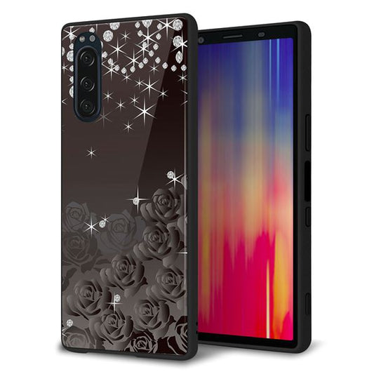 docomo エクスペリア5 SO-01M 強化ガラス&TPUスマホケース ガラプリ【327 薔薇とダイヤモンド】