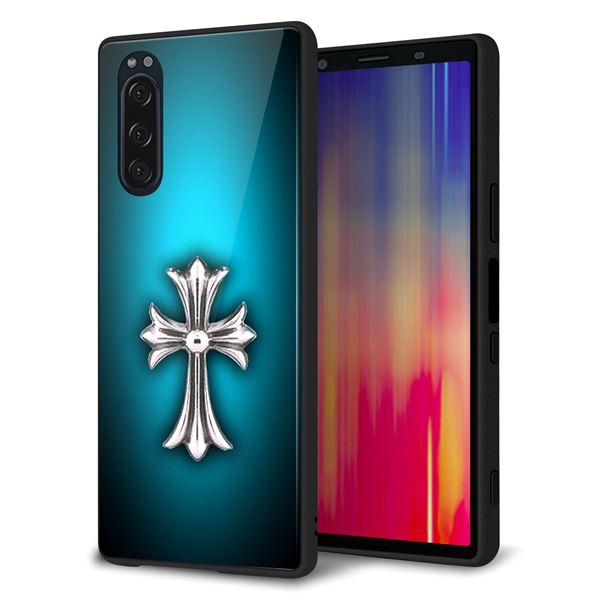 docomo エクスペリア5 SO-01M 強化ガラス&TPUスマホケース ガラプリ【334 クロスブルー】