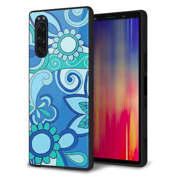 docomo エクスペリア5 SO-01M 強化ガラス&TPUスマホケース ガラプリ【409 ブルーミックス】