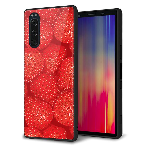 docomo エクスペリア5 SO-01M 強化ガラス&TPUスマホケース ガラプリ【444 ストロベリーウォール】