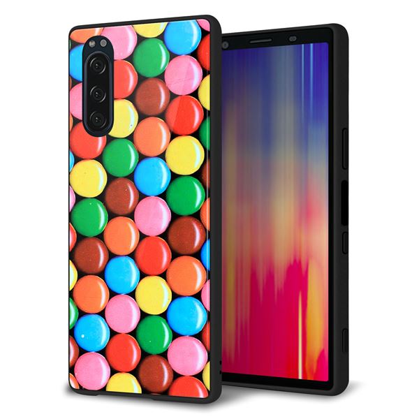 docomo エクスペリア5 SO-01M 強化ガラス&TPUスマホケース ガラプリ【448 マーブルチョコ】