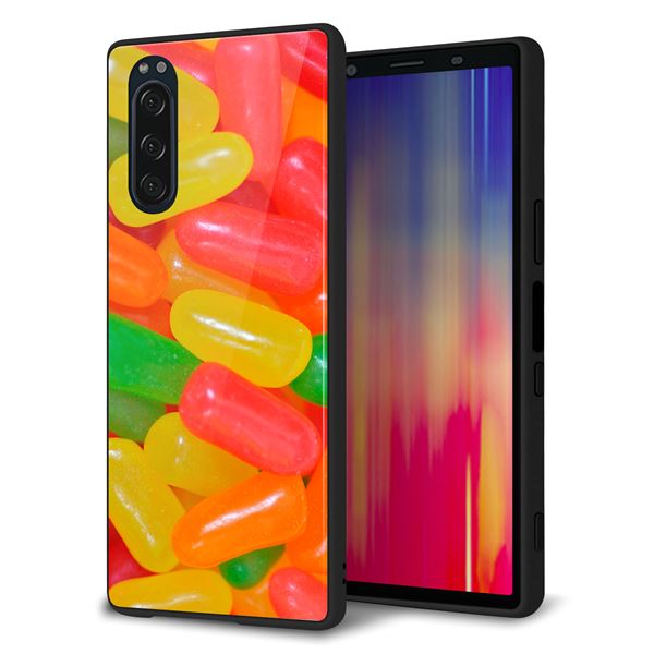 docomo エクスペリア5 SO-01M 強化ガラス&TPUスマホケース ガラプリ【449 ジェリービーンズ】