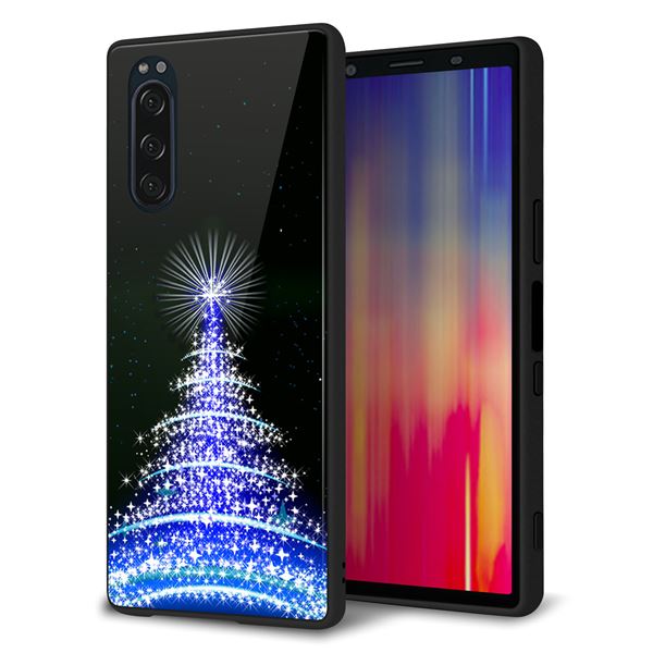 docomo エクスペリア5 SO-01M 強化ガラス&TPUスマホケース ガラプリ【589 ブルーライトツリー】