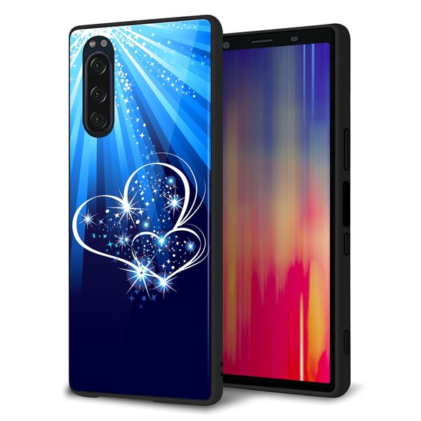 docomo エクスペリア5 SO-01M 強化ガラス&TPUスマホケース ガラプリ【702 スイミングハート】