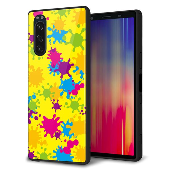 docomo エクスペリア5 SO-01M 強化ガラス&TPUスマホケース ガラプリ【MA879 ペイントイエロー】