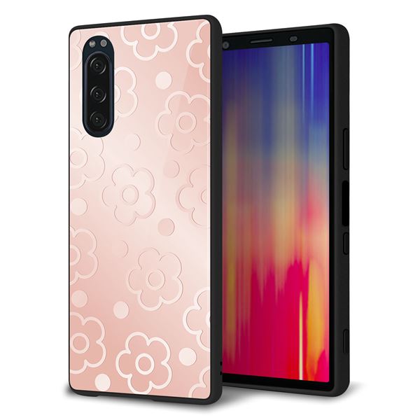 docomo エクスペリア5 SO-01M 強化ガラス&TPUスマホケース ガラプリ【SC843 エンボス風デイジーシンプル(ローズピンク)】