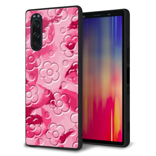 docomo エクスペリア5 SO-01M 強化ガラス&TPUスマホケース ガラプリ【SC847 フラワーヴェルニ花濃いピンク(ローズアンディアン)】