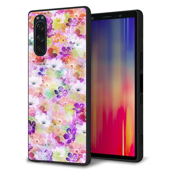 docomo エクスペリア5 SO-01M 強化ガラス&TPUスマホケース ガラプリ【SC873 リバティプリント プレスドフラワー(パープル)】