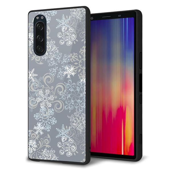 docomo エクスペリア5 SO-01M 強化ガラス&TPUスマホケース ガラプリ【XA801 雪の結晶】
