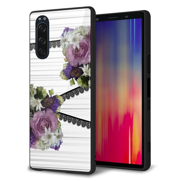 docomo エクスペリア5 SO-01M 強化ガラス&TPUスマホケース ガラプリ【YI888 フラワー9】