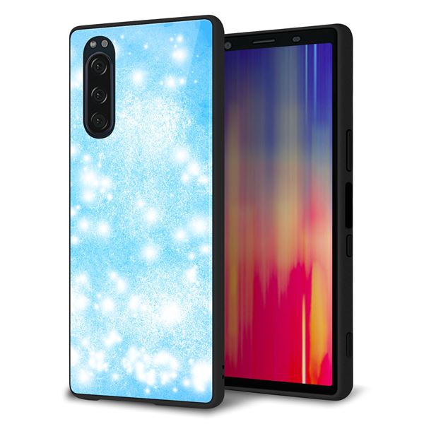 docomo エクスペリア5 SO-01M 強化ガラス&TPUスマホケース ガラプリ【YJ289 デザインブルー】