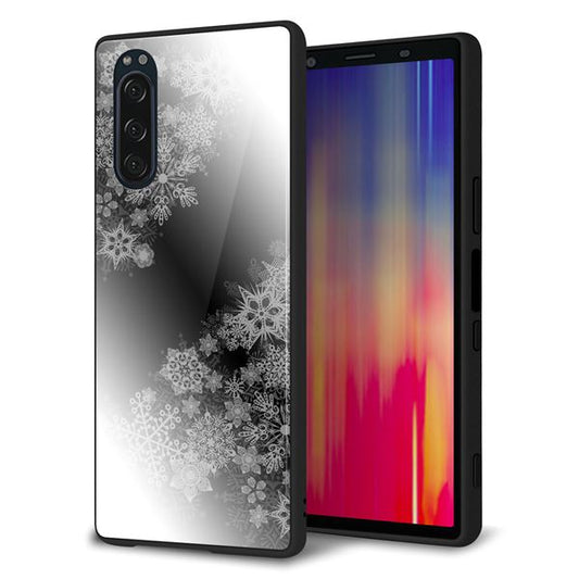 docomo エクスペリア5 SO-01M 強化ガラス&TPUスマホケース ガラプリ【YJ340 モノトーン 雪の結晶 】