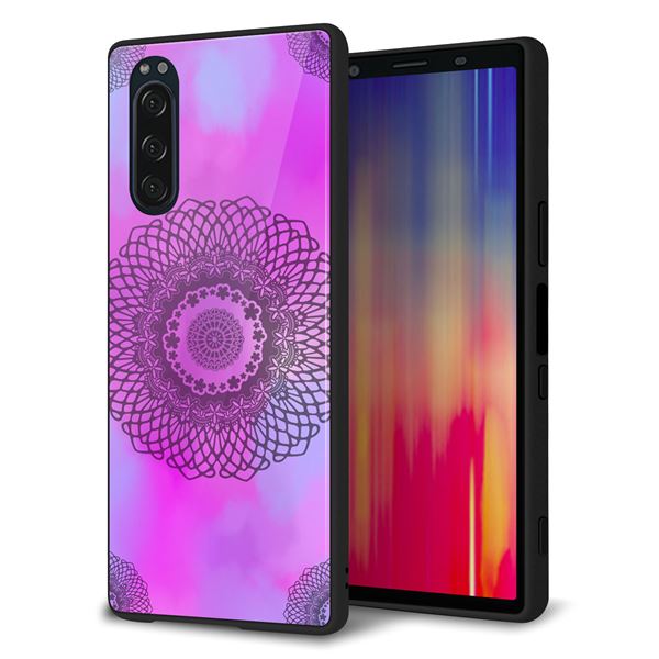 docomo エクスペリア5 SO-01M 強化ガラス&TPUスマホケース ガラプリ【YJ344 レース】