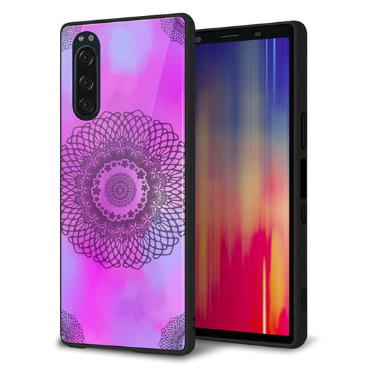 docomo エクスペリア5 SO-01M 強化ガラス&TPUスマホケース ガラプリ【YJ344 レース】