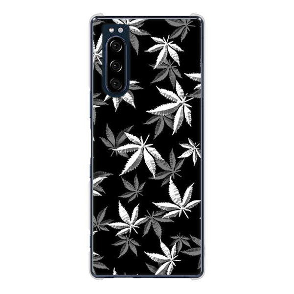 Xperia 5 SO-01M docomo 高画質仕上げ 背面印刷 ハードケース 【064 モノトーン大麻ブラック】