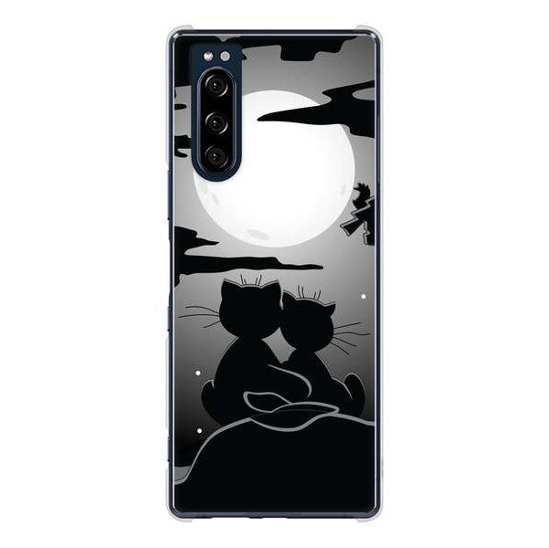 Xperia 5 SO-01M docomo 高画質仕上げ 背面印刷 ハードケース 夜とネコ