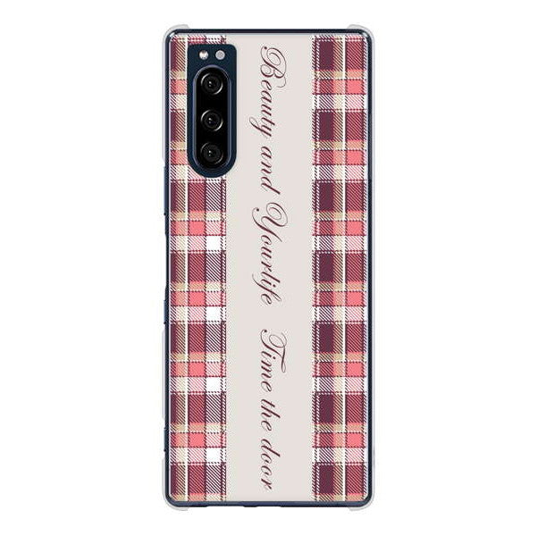 Xperia 5 SO-01M docomo 高画質仕上げ 背面印刷 ハードケース ピンクチェック