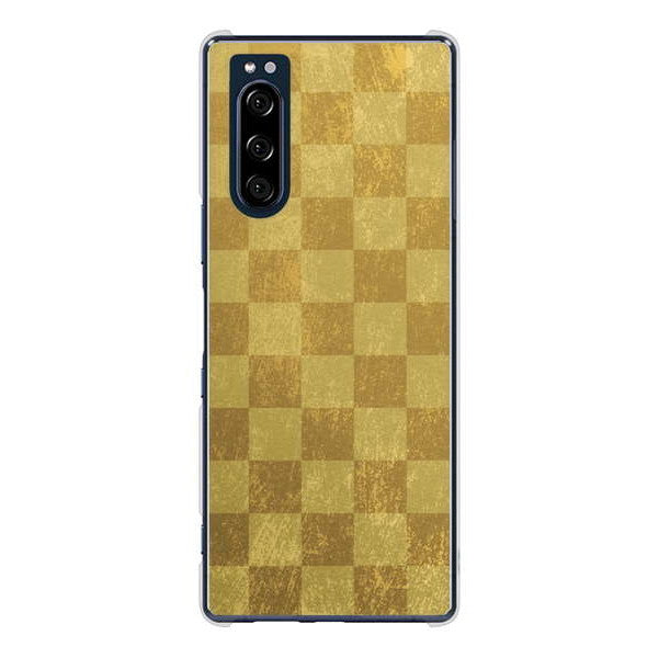 Xperia 5 SO-01M docomo 高画質仕上げ 背面印刷 ハードケース 【619 市松模様—金(骨董風に傷んだイメージ)】