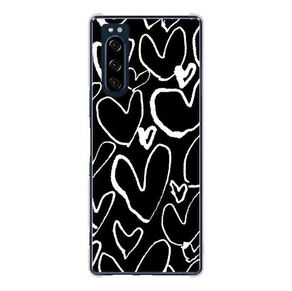 Xperia 5 SO-01M docomo 高画質仕上げ 背面印刷 ハードケース 【1124 ハート BK&WH】