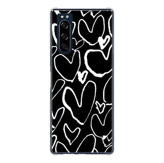 Xperia 5 SO-01M docomo 高画質仕上げ 背面印刷 ハードケース 【1124 ハート BK&WH】
