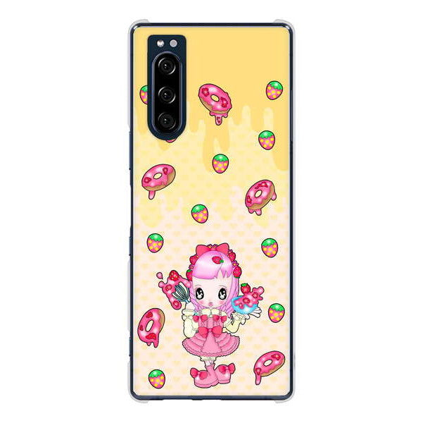 Xperia 5 SO-01M docomo 高画質仕上げ 背面印刷 ハードケース むかいあぐる ストロベリードーナツ