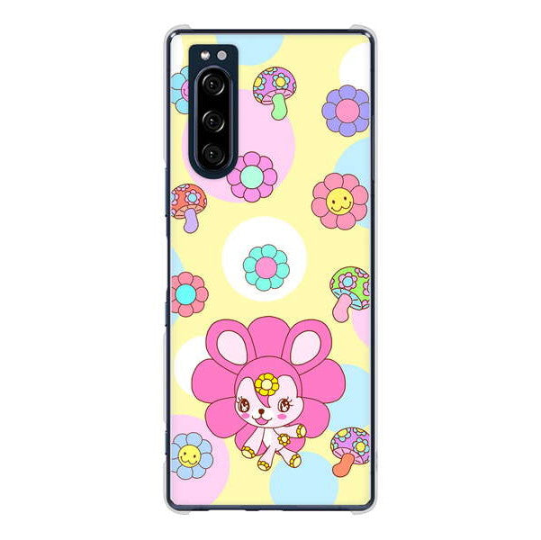 Xperia 5 SO-01M docomo 高画質仕上げ 背面印刷 ハードケース むかいあぐる フラワーうさぎのフラッピョン