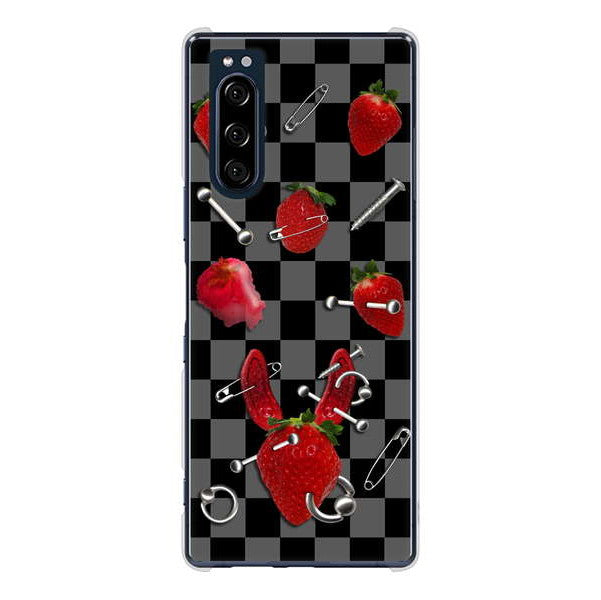 Xperia 5 SO-01M docomo 高画質仕上げ 背面印刷 ハードケース むかいあぐる 苺パンク