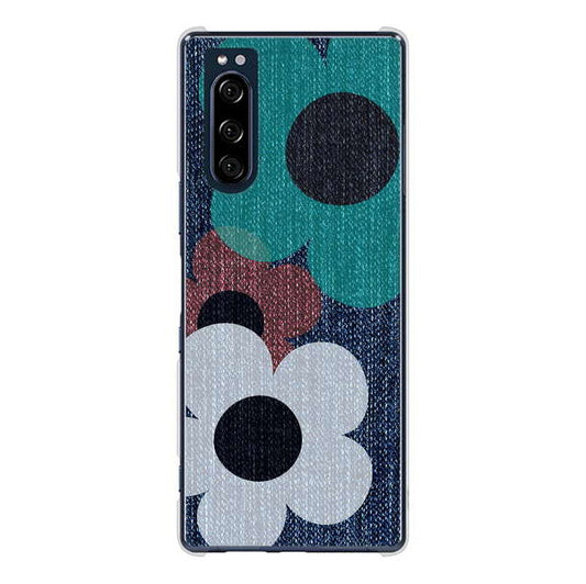 Xperia 5 SO-01M docomo 高画質仕上げ 背面印刷 ハードケース 【EK869 ルーズフラワーinデニム風】