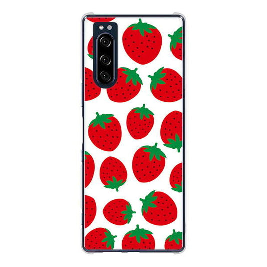Xperia 5 SO-01M docomo 高画質仕上げ 背面印刷 ハードケース 小さいイチゴ模様