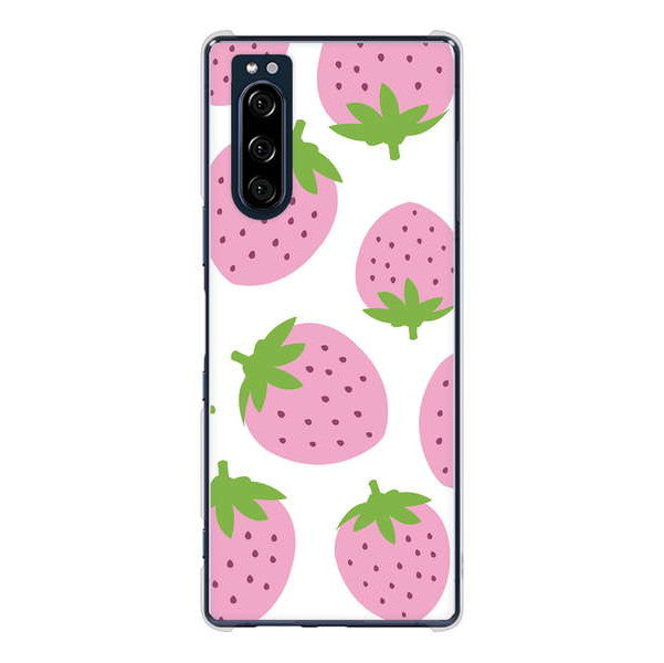 Xperia 5 SO-01M docomo 高画質仕上げ 背面印刷 ハードケース 大きいイチゴ模様