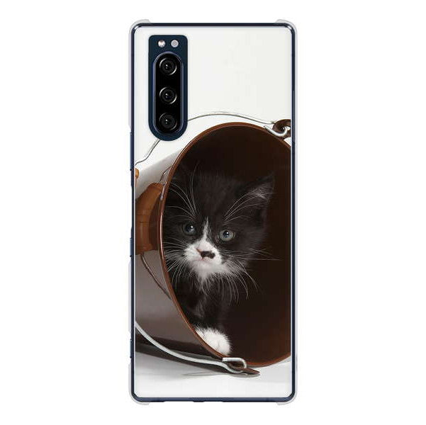 Xperia 5 SO-01M docomo 高画質仕上げ 背面印刷 ハードケース 【VA800 ネコとバケツ】