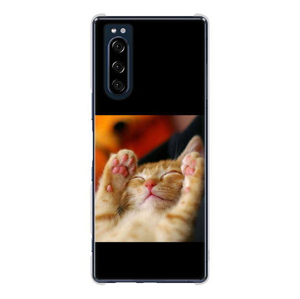 Xperia 5 SO-01M docomo 高画質仕上げ 背面印刷 ハードケース 【VA804 爆睡するネコ】